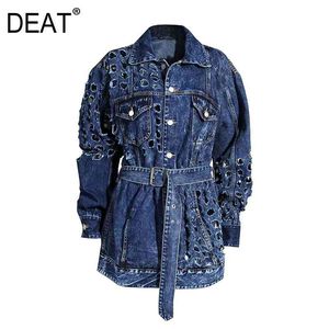 Outono e inverno mangas cheias de metal oco out cintura beleza jeans moda mulheres jaqueta feminina top 1y917 210421