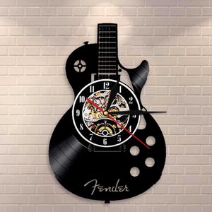 Gitara akustyczna Wall Art Clock Instrument Muzyczny Dom Wewnętrzny Decor Winylu Rekord Rock N Roll Prezent 210724