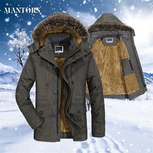 Vinter män jacka varm tjock casual mäns päls krage vindtäta parkas sammet kappa man hooded outwear jackor plus storlek 7xl 211126