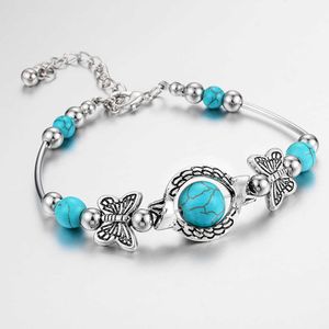 1 Pc New Boho Butterfly Pendant Vintage Turquoises Bracelets for Women Men Pendant Charm Bracelet Bangle Fashion Jewelry Q0719