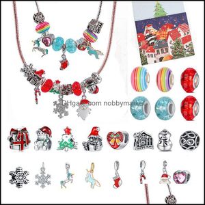 Charms Smycken Resultat Komponenter Julkalender Tema DIY Charm Armband Halsband Making Kit för Girls Present Drop Leverans 2021 L