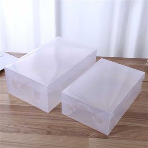 6 sztuk Przezroczysty pudełko Buty Przechowywanie Przeczyść Plastikowe Pudełka Składany Uchwyt Przypadek Box S Organizer Boxe 211102