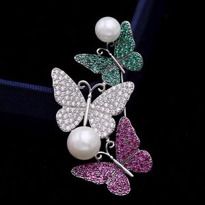 Moda Elegancka Broszka Dla Kobiet Kawałek Akcesoria Wysokiej Jakości Cubic Cyrkonia Butterfly Bezpieczeństwo Kapel Pin Biżuteria