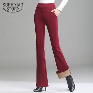 Jesień Zima Ciepła Wysoka Talia Prosto Zagęścić Aksamitne Spodnie Flare Streetwear Kobiety Spodnie Pantalon Femme 11519 210415