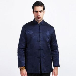 Giacche da uomo Blu Inverno Uomo Giacca imbottita in cotone Cappotto di seta cinese Vestito di linguetta Addensare Soprabito Capispalla Taglia M L XL XXL XXXL1