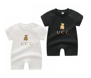 Summer Baby Boys Girls Pagliaccetti a maniche corte Lettere stampate in cotone per neonati Cartoon Bear Tuta Cute Toddler Onesies Pagliaccetto per bambini