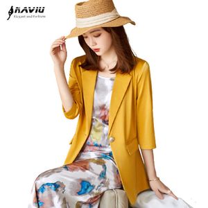 黄色いアセテートサテンブレザー女性夏のファッションハーフスリーブスリム正式なオフィスレディースビジネスワークコート210604