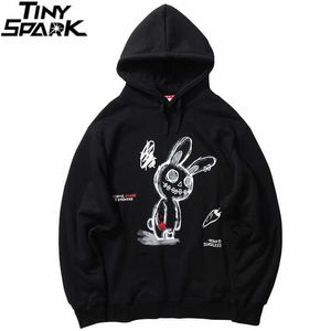 Men Hip Hop Streetwear Hoodie Harajuku Sweatshirt Hurting Rabbit Carrot Print Pullover Cotton Casual Hooded Sweatshirt Black 210720