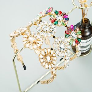 Hårklämmor Barrettes Spring Design Färgglad Crystal Flower Pannband Elegant Geometriskt vattendropp Glas Drill Metal Belt Hårband Girls Par