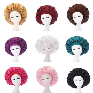 Women Lady Solid Color Extra Large Satin Night Hats Sleep Caps Hair Care Wide Bath Headwear Fashion Accessories