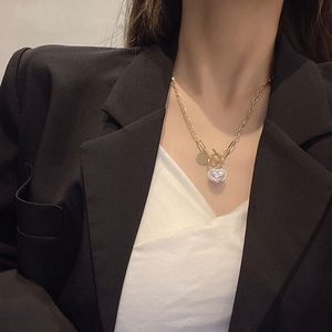 Heart Pearl Metal Chain Necklaces For Woman Korean Fashion Love Jewelry Gothic Party Girl's Sexy Clavicle Chains
