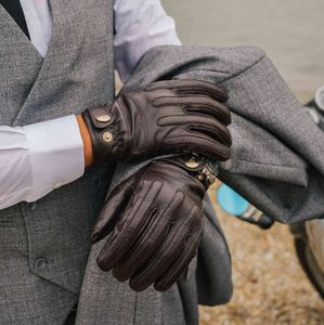 Äkta getskinnhandskar man ridning pekskärm full fingerhandskar varm retro utomhus motorcykel handskar höst vinter NR87 H1022