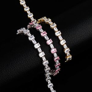 New Fashion Charm 6MM Pink Baguette Tennis Chain Bracelet Iced Out Cubic Zirconia Hip Hop Fashion Jewelry Gift Women's Bracelet Party Punk Gifts for Women and Men