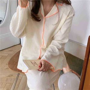Tatlı Sevimli Tüm Maç Homewear Kore Elegance Gevşek Gecelikler Chic Rahat Satış Iki Parçalı Takım Pijama Setleri 210525