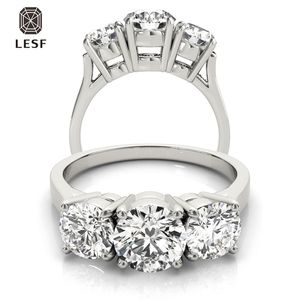 LESF 925 Sterling Silber Ring Luxus Rundschliff glänzend SONA 1 Karat Mittelstein Hochzeitsschmuck für Frauen Verlobungsgeschenk 211217