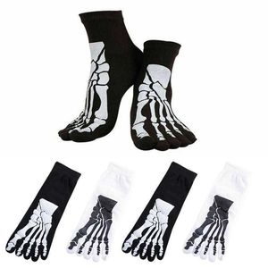 1 pair Socks Punk Rock Men's 3D Print Terror Skeleton Toe Socks Bone Male Short Socks Hip Hop Scary Skull Five Finger Odd Sox X0710