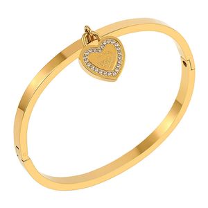 Jovo Schöne Liebhaber Manschette Armreifen Armband für Frauen Mädchen Kristall Armbänder mit Herz Anhänger Luxus Schmuck Marke Schmuckstück Q0717