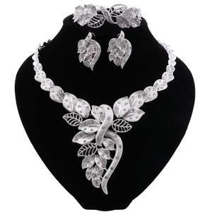 Dubai placcato argento moda matrimonio collana braccialetto orecchini anello set di gioielli indiani per le donne