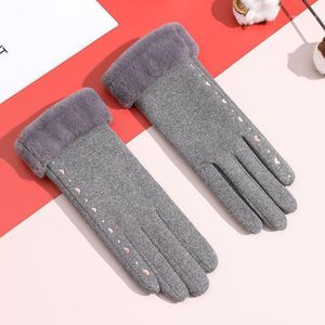 Fem fingrar handskar kvinnor vinter håller varm pekskärm plus sammet inuti hjärta broderi kvinnlig bomull elegant mjuk enhet handskar1