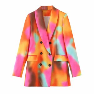 vintage women elegant colorful blazer fashion ladies tie dye long blazers jackets casual female stylish suits girls 210430