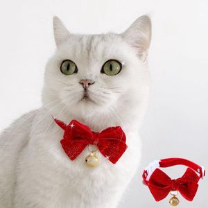 Kattkrafter leder chirstmas sammet röda klockor hundar bowtie krage adjantbar liten medium födelsedag festival bröllop hund för katter