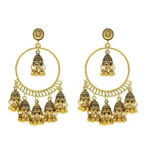 Wholesale gold bell earrings for sale - Group buy Dangle Chandelier Antique Women s Gold Silver color Bell Tassel Jhumka Earrings Ethnic Gypsy Alloy Big Circle Drop Earring Fashion