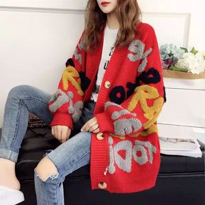 Frauen Strickjacke Brief Muster Gestrickte Pullover Koreanische Street Style Strickjacke Lose Damen Jacke Frühling und Herbst