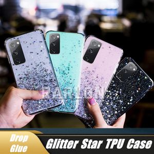 Bling Blitter Мягкие силиконовые крышки TPU обратно сотовый телефон чехлы чехлы для iPhone 13 Pro Max 12 Mini 11 XR 8 7 плюс Samsung S21 Ultra S20 FE A03S A21S A32 A52 A72 5G Huawei P40