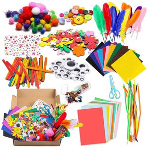 Kids DIY Arts Craft Supplies Kit Includes Felt Color Papers Eyes Sticks EVA Flowers Letters Scissors Stickers for Girls Gift
