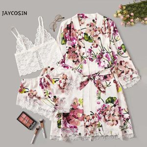 Sexy V-Ausschnitt Seidenpyjamas für Frauen Floral Satin Pyjama Set Sommer Pyjamas Frauen Satin Nachtwäsche Dessous Pijama Mujer 210622