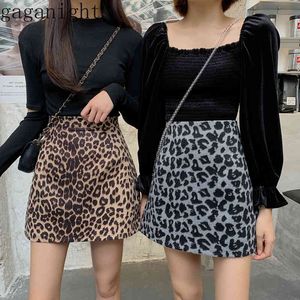 Gaganight Leopard Frauen Mini Kurzer Rock Frühling Herbst Mode Büro Dame Club Sexy Röcke Hohe Taille Plus Größe Vintage 210519