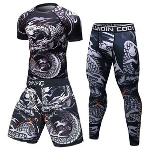 Helt nya män tracksuit sport kostym gym fitness kompression kläder springande jogging sport bär träning träning rashguard tights y1221