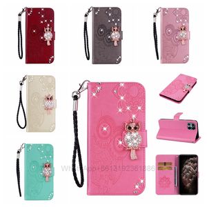 3D Diamond Owl Leather Wallet Cases For Iphone 13 Mini 12 11 Pro Max X XR XS 8 7 6 Bling Flower Lace Cute Slot Flip Covers Night Bird Holder