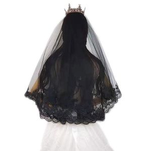 Véus de noiva lindos véu de noiva preto elegante renda de renda noiva gaze para noivado Acessórios para casamentos no casamento