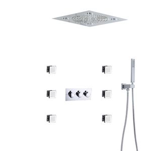 Krompolerad varm och kall duschuppsättning 32x32 cm LED -badrum regn som atomiserar doldt duschsystem med handhållen