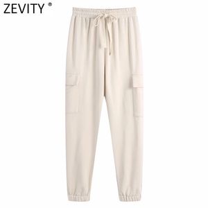 Kvinnor mode safari stil solida färgfickor harem byxor chic elastiska midja byxor femme pantaloner mujer p981 210420