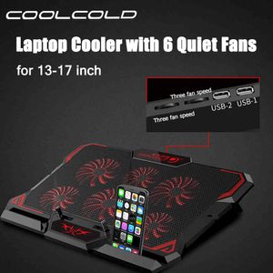 Gaming Laptop Cooler Portable USB Cooling Pad Stand with 6 Quiet LED Fan 13-17 inch Notebook PC Accessories