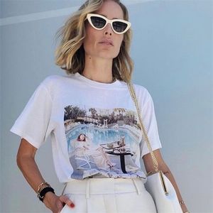 クラシックイメージロックティーシャツ女性夏半袖ラウンドネックコットンTシャツカジュアルビンテージグラフィックTシャツトップス210623