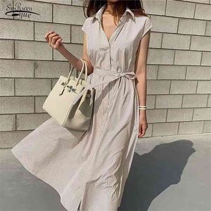 Loose Women Dresses Summer Plus Size Casual Party Dress Sleeveless High Waist Office Long Striped Robe Femme 10389 210510