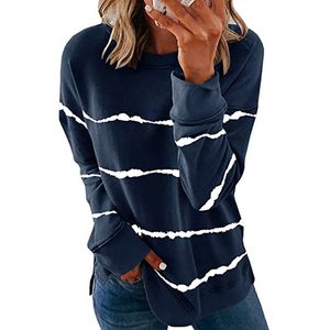 가을 티셔츠 여성 캐주얼 넥타이 염료 스트라이프 O 넥 긴 소매 대형 느슨한 티셔츠 패션 숙녀 탑 플러스 크기 5XL 210412