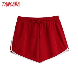 Kobiety Moda Czerwone Szorty Vintage Wysoka Talia Z Sznurków Kobiet Krótkie spodnie Mujer Be505 210416