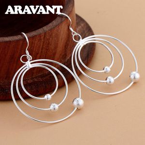 925 Silver Three Circle Scrub Bead Dangle Drop Earrings for Women Wedding Fashion Jewelry