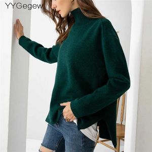 highneck oversize green Sweater Pullover Women Autumn winter Casual long Sleeve cashmere Sweater bigsize Chic Jumpers top 211218