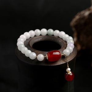 Pulseira De Jade 14k venda por atacado-100 natural jade beads pulseira para mulheres jóias gemstone ágata pérola k borla pingente pulseira handmade strand presente