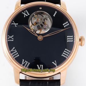 Eternity Watches JBF Tourbillon Volante Une Minuto 12 Jours Cal.25 Tourbillons Automático 66240-3631-55b Black Dial Mens Relógio Rose Gold Case Sapphire Leather Strap