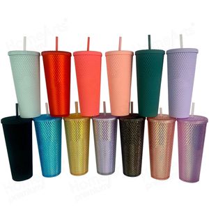 Studded Cup Star Bling Matte Tumblers Anpassad färg 24oz PS Acrylic Sublimation Blanks Stud Tumbler Yfax3111