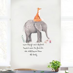 Niedlicher Fuchs-Elefant-Cartoon-Tier-Wandaufkleber, Kinderzimmer-Dekoration, Hintergrunddekoration, Chambre Autocollant-Wandbild 210420