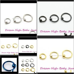 Ringar tappar släpp leverans 2021 BCR Blue Rainbow Ball Stängning Captive Lip Nose Ear Tragus Septum Ring 6mm 8mm 10mm 16G Rose Gold Body Jewelr