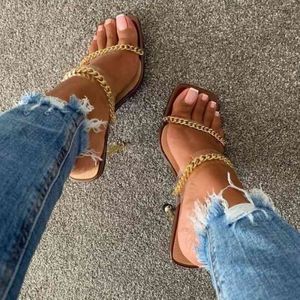 Summer Women Sandals Square Toe Ladies Heel Mules Clear PVC Transparent High Heels Slippers Female Fashion Chain Shoes Woman K78