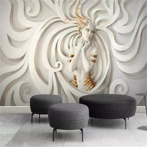 Seide Leben großhandel-3D Charakter Tapete geprägte skulptur trägt einen goldenen kreis schönheit wohnzimmer schlafzimmer hintergrund wand dekoration wandbild wallpapers